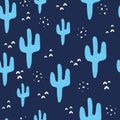 Seamless pattern with cartoon cacti, decor elements on a neutral background. plants. Colorful vector, flat style. Hand drawing, fl Royalty Free Stock Photo